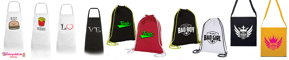 Páros kiegészítők: táskák, tornazsákok, kötények Páros kiegészítők: táskák, tornazsákok, kötények